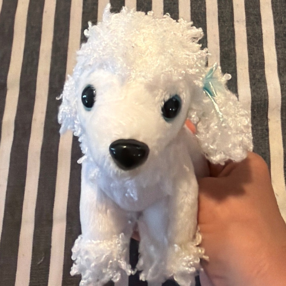 Cititoy CityPals White Poodle Plush Stuffed Animal Blue Bow 06018A110 Small Dog